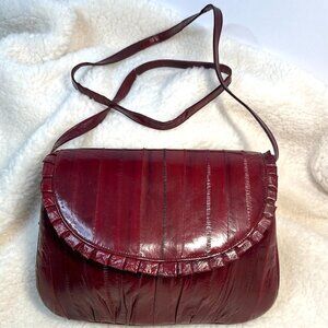Genuine Eel Skin Burgundy Leather Clutch/Shoulder Bag